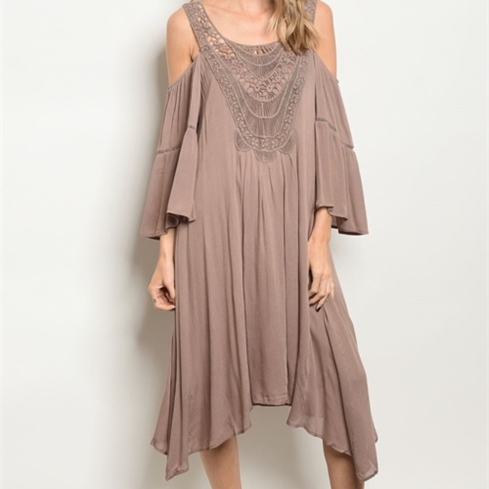 Adele Taupe Crochet Tunic Dress